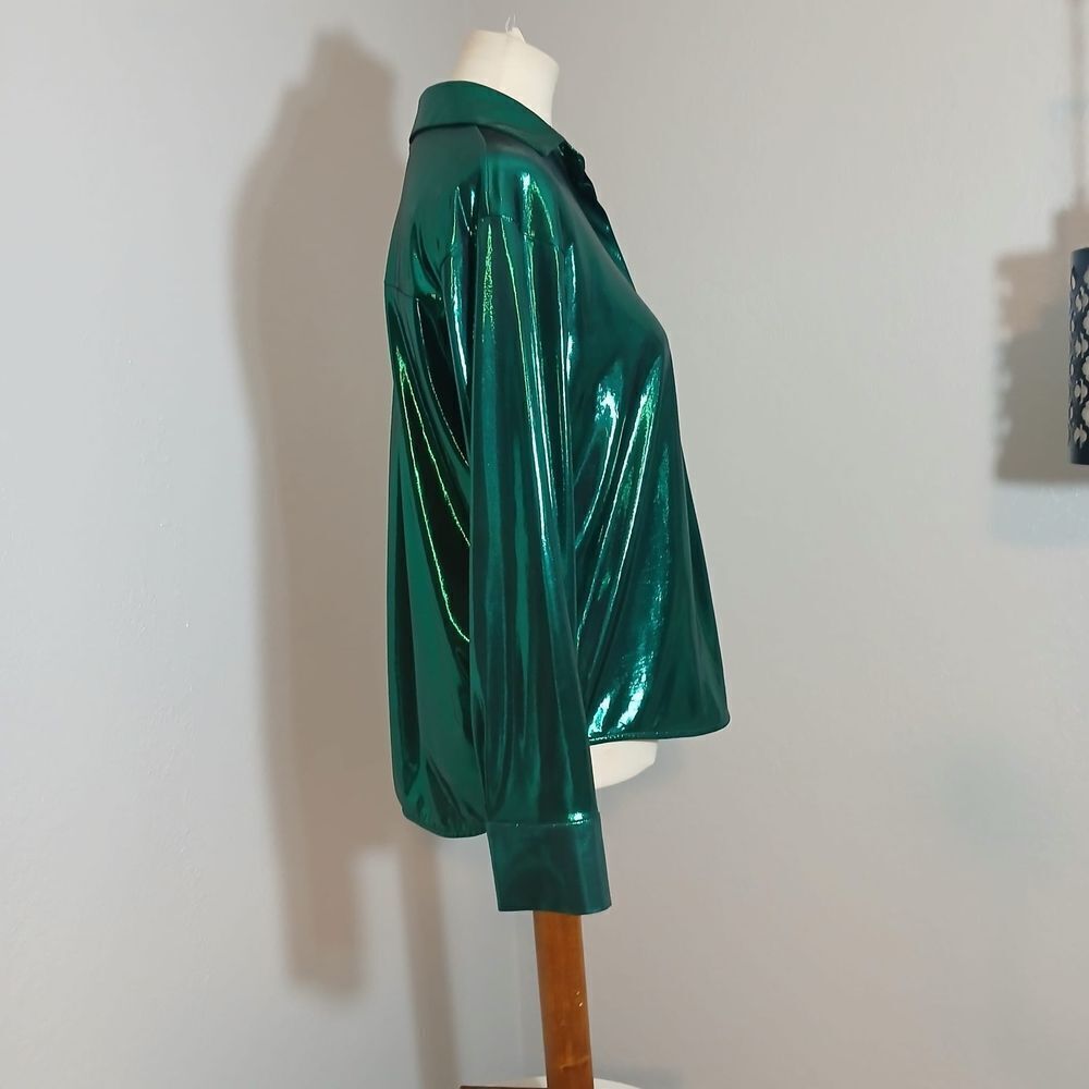 Anthropologie Gillian Liquid Shine Green Long Sleeve Button Down Shirt Size S - Picture 4 of 12